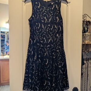 Tommy Hilfiger Black and Silver Swirl Lace Mini Dress